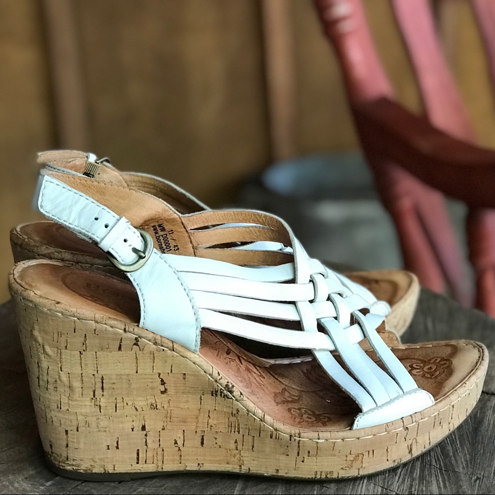 BORN Leather and Cork Wedge Sandals